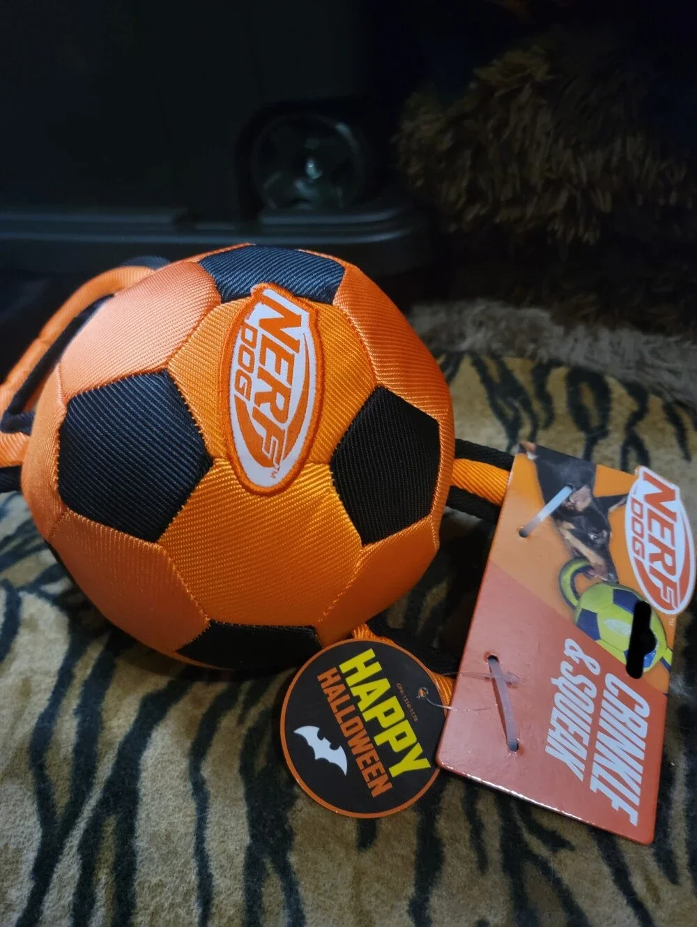 Nerf Dog Orange & Black Crinkle & Squeak Soccer Toy Large Xlarge Ea.